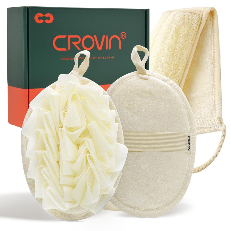 CROVIN Mesh Pouf Body Sponge Set - Redesign Bath Loofahs Shower Puffs 2 Pack & Exfoliating Natural Loofah Back Scrubber. How to - Great Gift for A Glowing Skin & Healthy Body - Image 1